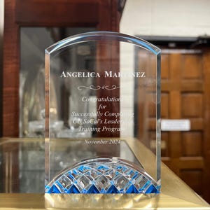 Personalized Blue Horizon Acrylic Award | Custom Glass Trophy for Employee, Retirement, Graduation, or Appreciation Gift | Engraved Plaque