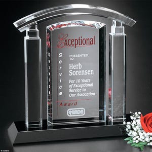 Crystal Portico Award - Elegant Trophy for Achievement, Custom Engraving and Logo Available, Perfect for Corporate and Special Recognition