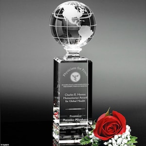 Cordova Globe Crystal Award - Elegant Trophy for Achievement, Custom Engraving and Logo Available, Perfect for Corporate and Recognition