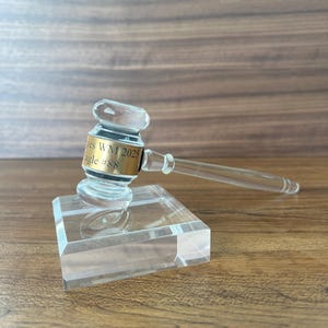 Acrylic Gavel Set with Custom Engraving – Perfect Retired Judge Gift or Lawyer Gift – Personalized Legal Desk Accessory for Professionals