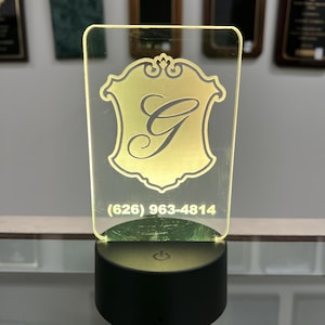 Custom Engraved LED Business Logo Light Sign - Personalized Logo Stand, Light-Up Business Info Display, Small Biz Gift, Custom Color Options