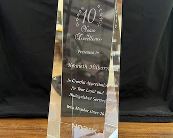 Personalized Rectangular Tower Optic Crystal Award | Custom Engraved Plaque for Employee Appreciation, Recognition, or Retirement