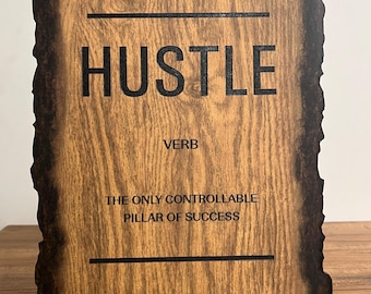 Hustle Grind Execution Office Sign, Motivational Workspace Decor