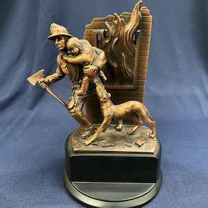 Custom Firefighter Bronze Trophy, Fireman Retirement Gift