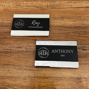 Tarjetero de acero negro personalizado: personalizado con logotipo y texto: diseño profesional elegante para escritorios o accesorios de oficina