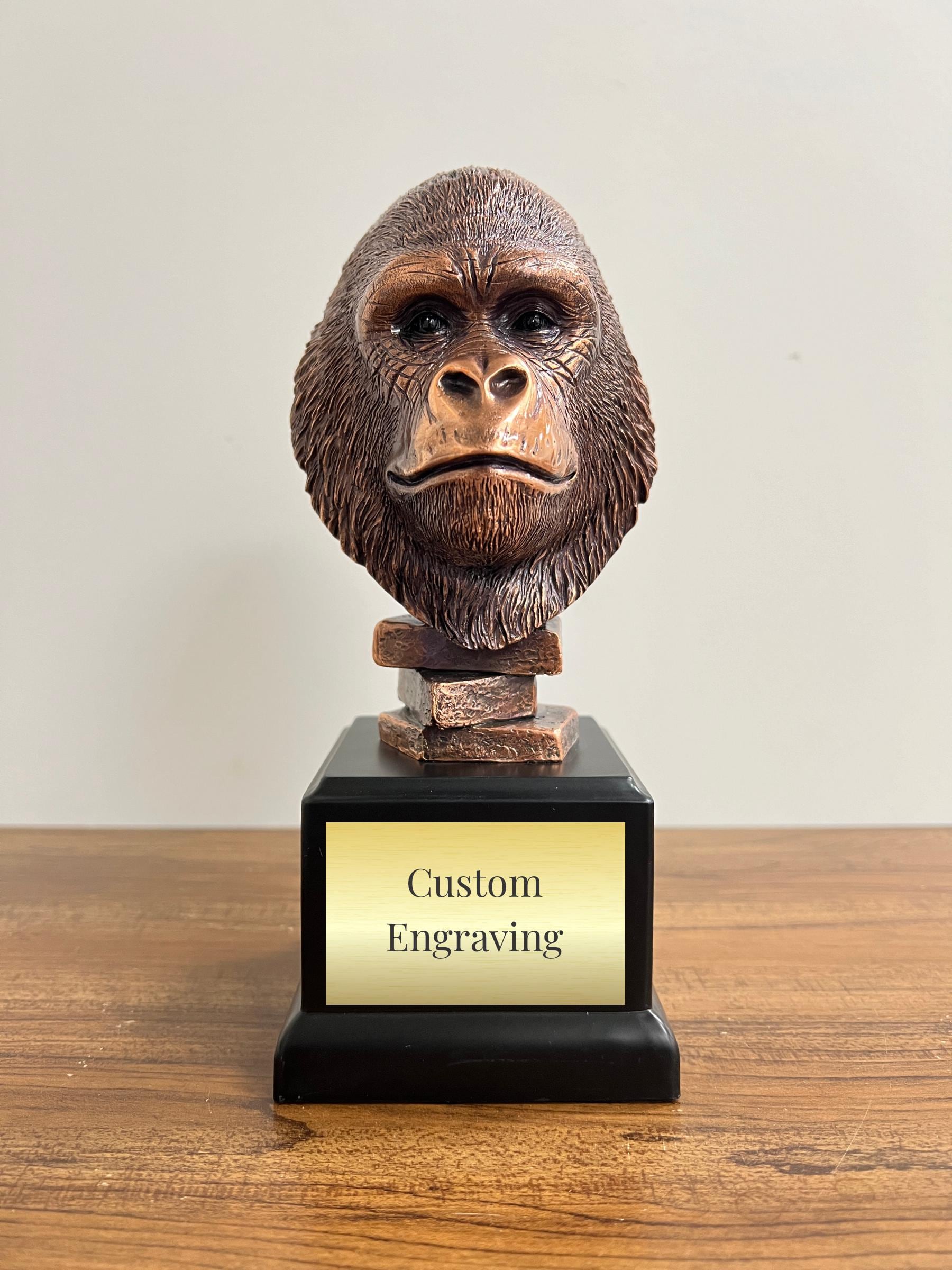 Gorilla Head Trophy – Custom Engraved Desk Decor, Gym Gift - Etsy