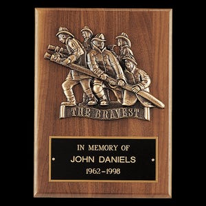 Custom Fire Fighter Award - Engraved Bronze Cast &quot;The Bravest&quot; Firemen Plaque - Firefighter Tribute, Personalized Recognition Hero Award