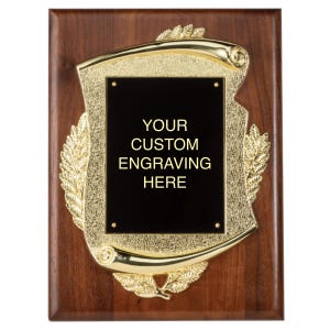 Gold Scroll Wreath Plaque – Custom Engraved Nameplate, Elegant Personalized Sign, Decorative Metal Wall Decor, Gift for Home or Office