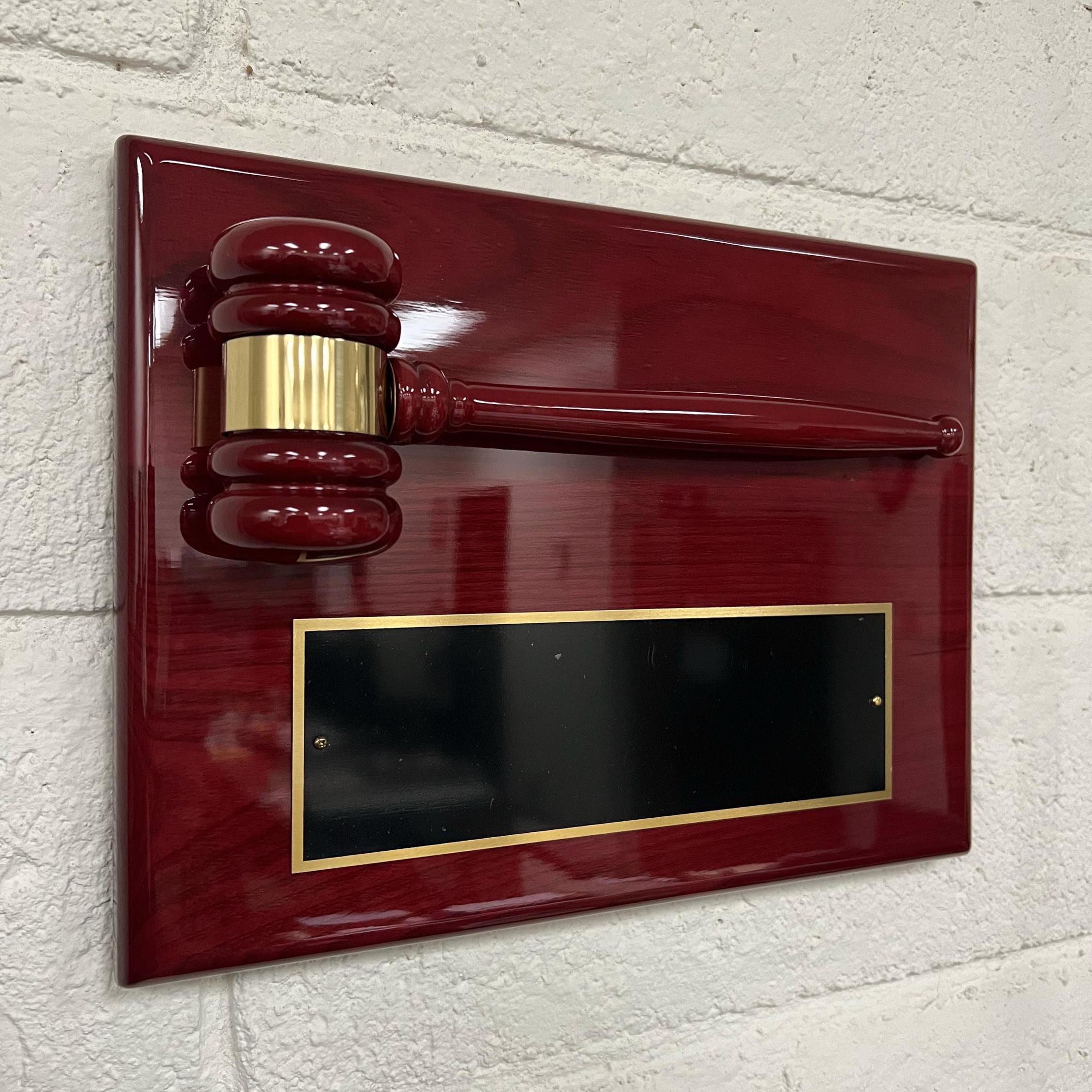 Custom Rosewood Gavel Plaque with Engraved Plate - Personalized Gift for Judge or Lawyer | Elegant Law Office Decor | Retired Judge Gift