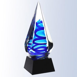 Blue Ocean Spiral Glass Award - Custom Engraved Crystal Trophy for Recognition, Achievement, Regional Awards - Elegant Personalized Gift