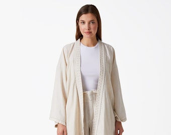 Beige Oversize Kimono - Linen Kimono - Organic Fabric Kimono