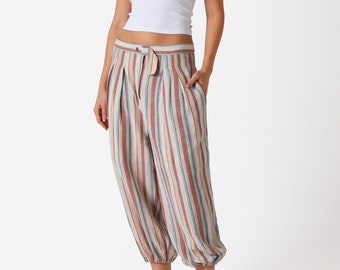 Linen Striped Pant - Colorful Women Pant - Organic Fabric Pant