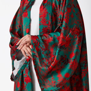 Floral Patterned Oversize Kimono Green Kimono Red Kimono zdjęcie 7