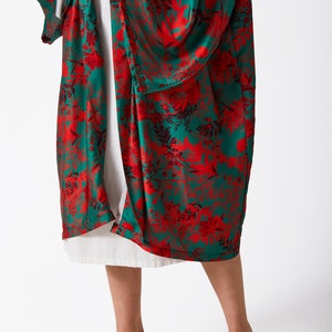 Floral Patterned Oversize Kimono Green Kimono Red Kimono zdjęcie 4