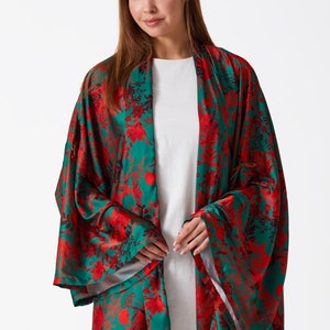 Floral Patterned Oversize Kimono Green Kimono Red Kimono zdjęcie 2