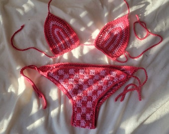 Bikini Two Piece Trending Crochet HandMade Sustainable Fashion Pink