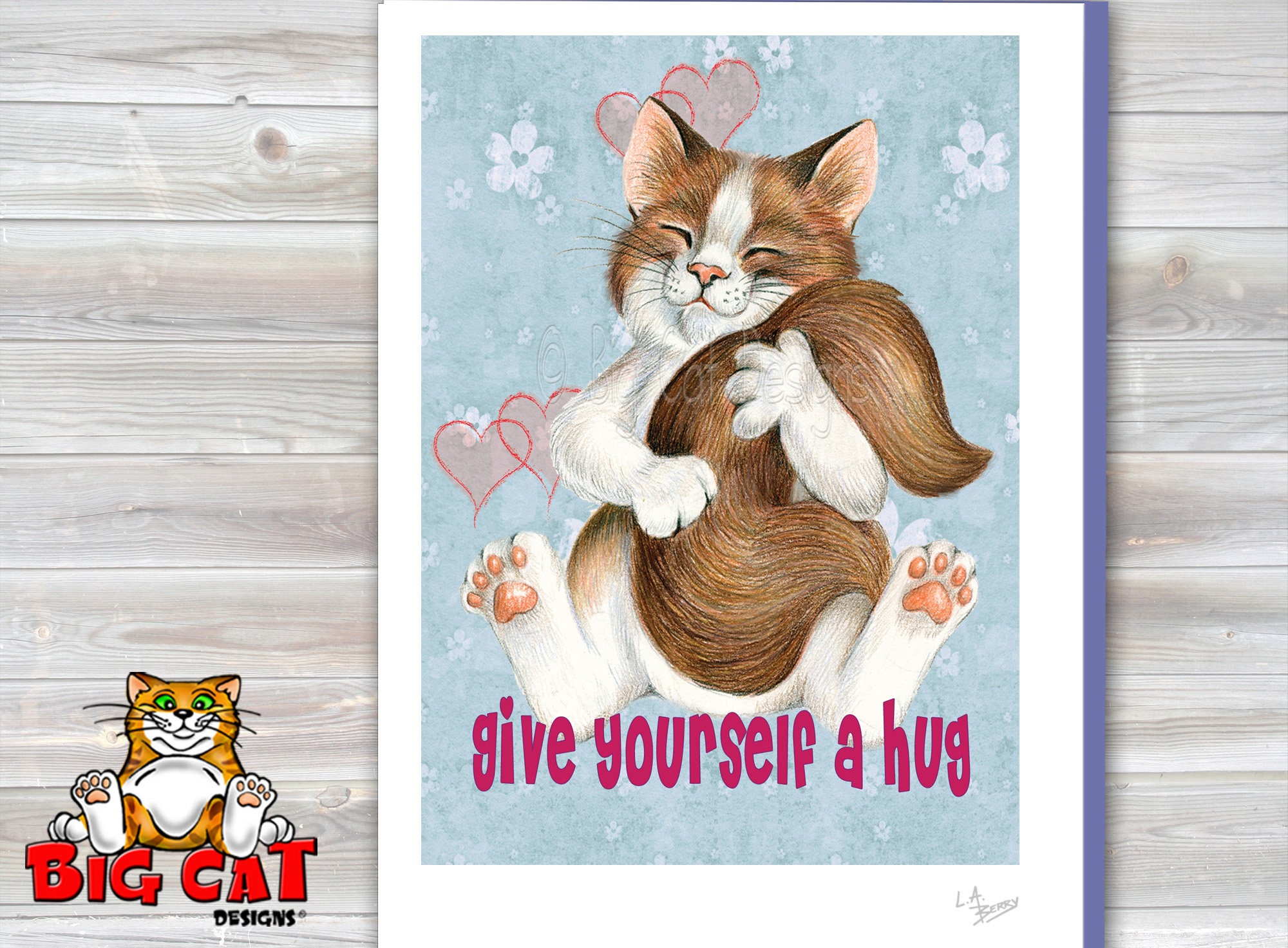 Cat Greeting Card GIVE YOURSEF a HUG Happy Cat 5x7 Size. Etsy