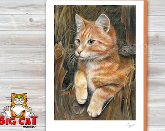 Cat Greeting Card  LITTLE BARN CAT, 5x7 size. Handmade note card signed by the artist- blank inside