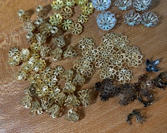 Bead caps, assorted styles, flower, bead, caps, end caps, metal, bead, findings, tulip caps