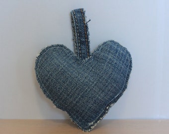 Upcycled denim - keychain heart - plush