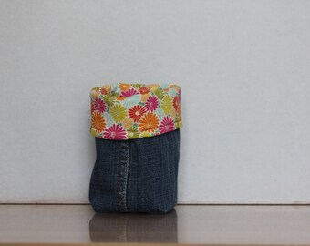 Upcycled denim - small fabric/denim pot - fully lined