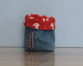 Upcycled denim - small fabric/denim pot - fully lined