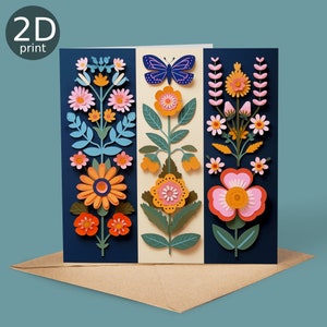 Folk Frühlingsblumen 2D gedruckte Karte, Gruß UK, Muttertag, Ostern, alles Gute zum Geburtstag, danke, Freundschaft, Liebe, Glückwünsche