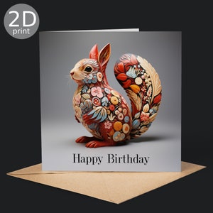 Tarjeta de felicitación de cumpleaños con diseño de ardilla con flores, 2D, para el Reino Unido, amantes de la naturaleza, gracias, amistad, romántico, amor, felicitaciones, niños