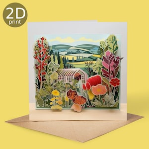 Cartão impresso em 2D do jardim de estufa, cartão de saudação do Reino Unido, feliz aniversário, amantes da natureza, obrigado, amizade, romântico, amor, parabéns