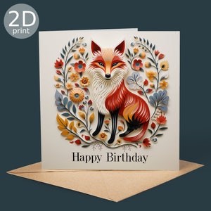 Cartão de feliz aniversário, arte popular, raposa, cartão impresso em 2D, saudação, Reino Unido, amantes da natureza, obrigado, amizade, romântico, amor, parabéns, crianças