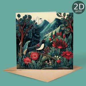 Carte imprimée en 2D Oiseau dans un paysage luxuriant, voeux, joyeux anniversaire, amoureux de la nature, merci, amitié, romantique, amour, félicitations