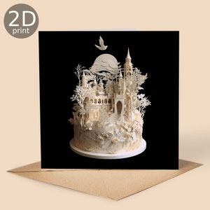 Carte de gâteau château, carte imprimée 2D, voeux au Royaume-Uni, joyeux anniversaire, amoureux de la nature, merci, amitié, romantique, amour, félicitations