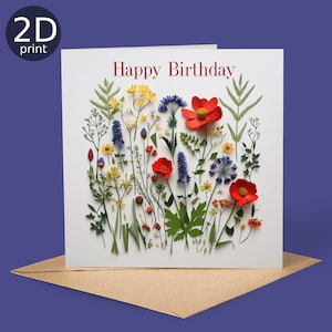 Carte de joyeux anniversaire fleurs sauvages, voeux 2D Royaume-Uni, amoureux de la nature, merci, amitié, romantique, amour, félicitations, mariage, mignon