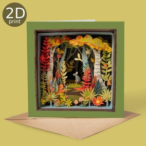 Carte de boîte d'ombre de souris en bois de conte de fées, voeux d'impression 2D, joyeux anniversaire d'automne, amoureux de la nature, merci, amitié, félicitations