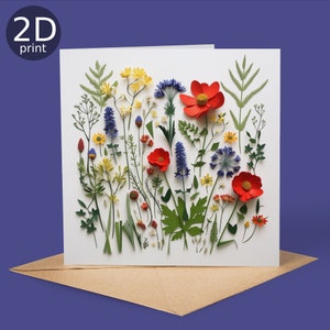 Flores Silvestres 2D Cartão Impresso Imprimir Cartão, Saudação Reino Unido, Feliz Aniversário, Amantes da Natureza, Obrigado, Amizade, Romântico, Amor, Parabéns