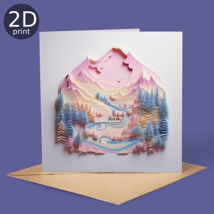 Tarjeta de montañas pastel, tarjeta impresa en 2D, saludo floral, Reino Unido, feliz cumpleaños, amantes de la naturaleza, gracias, amistad, romántico, amor, felicitaciones