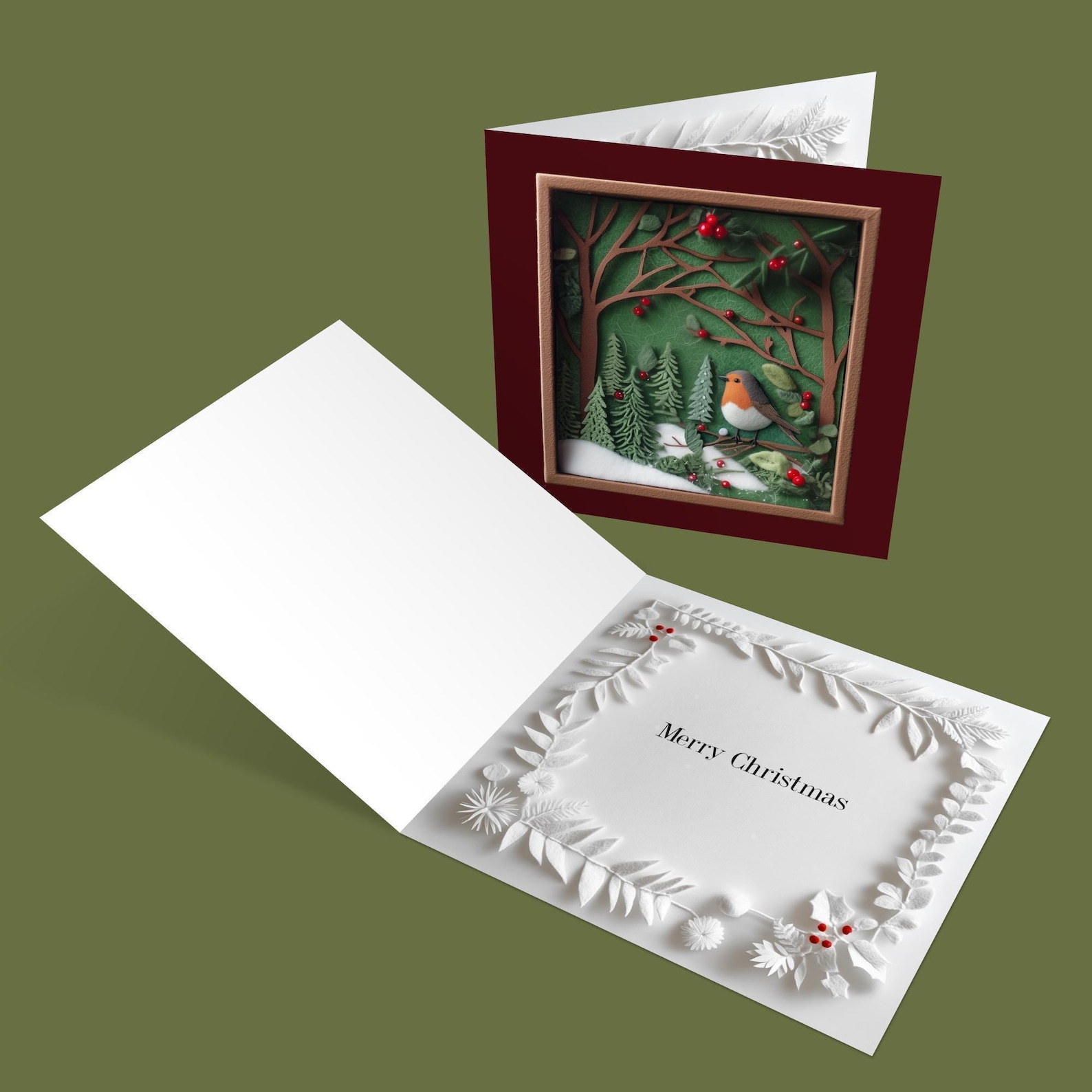 Robin and Berries 2D Print Shadow Box Card, Magical Greeting, Christmas ...