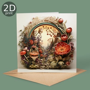 Carte de voeux Art nouveau forêt 2D, pour amoureux de la nature, cadeau botanique d'anniversaire, arbres, fleurs plantes, félicitations, merci