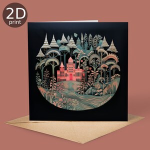 Castelo da Floresta Folclórica Cartão Impresso 2D, Feliz Aniversário, Amantes da Natureza, Obrigado, Amizade, Romântico, Amor, Parabéns