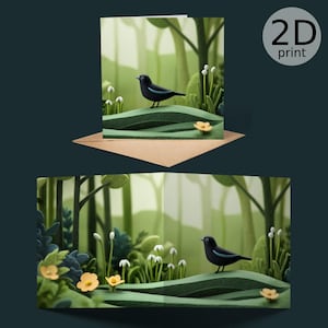 Carte imprimée 2D Spring Bird Panorama, voeux, joyeux anniversaire, amoureux de la nature, merci, amitié, romantique, fête des mères, félicitations