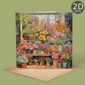 Tarjeta de primavera "Dentro de una floristería", Saludo del Reino Unido, Día de la Madre, Pascua, Amistad, Amor, Primavera, Botánica, Amantes de la naturaleza, Flores