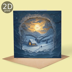 Atmosphärische Schneelandschaft 2D Shadow Box Karte, Magischer 2D Druck Gruß, Weihnachten, Naturliebhaber, Danke, Geburtstag, Verzauberte Bäume Geschenk