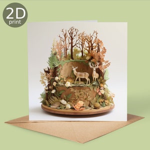 Carte de gâteau de cerf des bois, carte imprimée 2D de voeux au Royaume-Uni, joyeux anniversaire d'automne, amoureux de la nature, merci, amitié, amour, félicitations