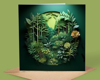 Grüne botanische Welt 2D-gedruckte Karte, Gruß, alles Gute zum Geburtstag, Naturliebhaber, Danke, Freundschaft, romantisch, Liebe, Glückwünsche