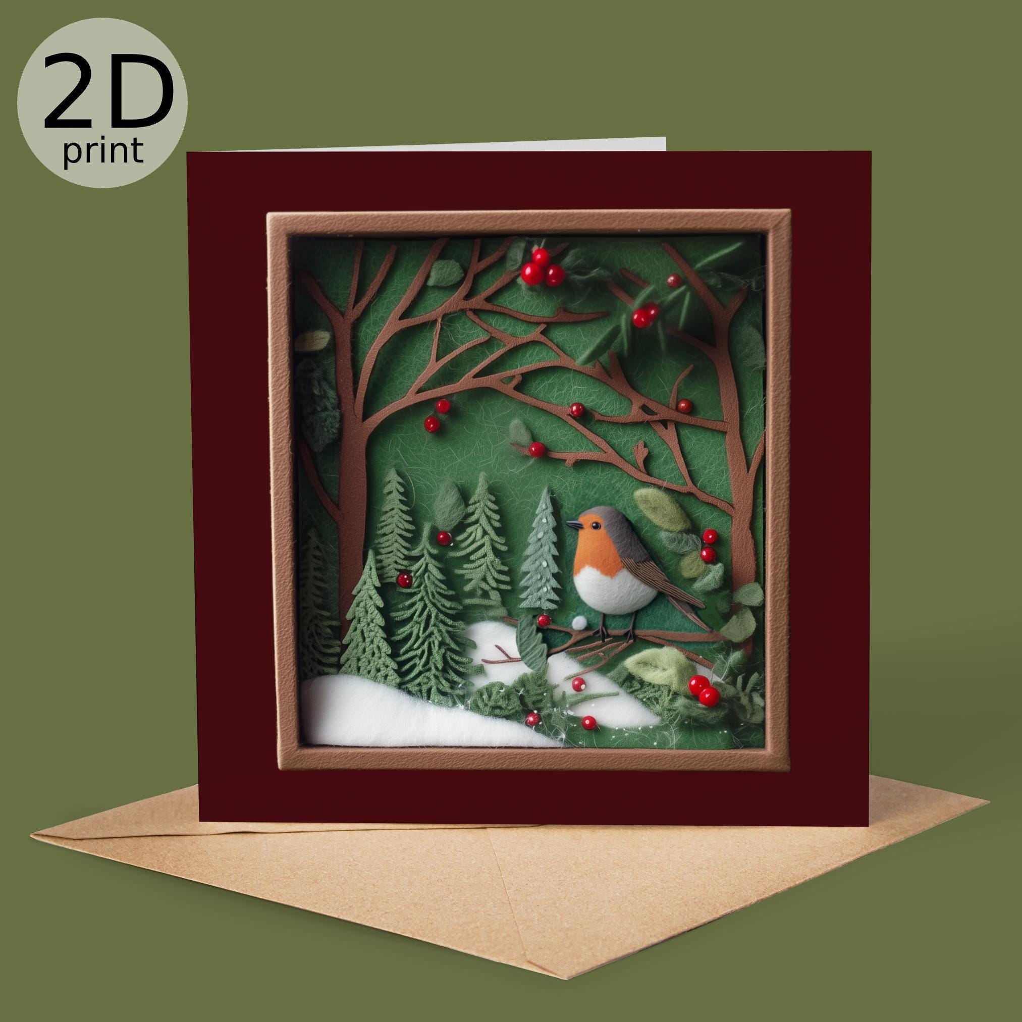 Robin and Berries 2D Print Shadow Box Card, Magical Greeting, Christmas ...