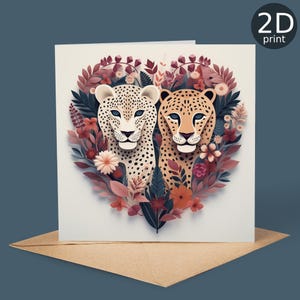 Biglietto d'auguri con stampa 2D a forma di cuore di leopardo, San Valentino, amanti della natura, anniversario, ringraziamento, amicizia, romantico, amore, congratulazioni, matrimonio