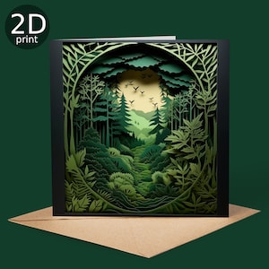 Deep Forest Green Horizon Karte, 2D Druck Gruß UK, Alles Gute zum Geburtstag, Naturliebhaber, Danke, Freundschaft, Romantisch, Glückwünsche