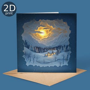 Ethereal Snowscape 2D Shadow Box-kaart, magische printgroet, Kerstmis, natuurliefhebbers, bedankt, gelukkige verjaardag, betoverde bomen cadeau