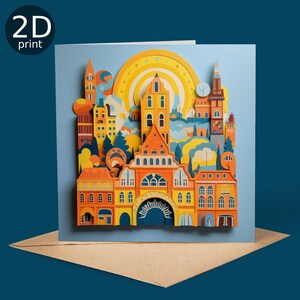 Carte imprimée en 2D Sunny Town, voeux au Royaume-Uni, joyeux anniversaire, amoureux de la ville, merci, amitié, romantique, amour, félicitations