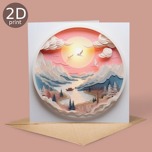 Carte imprimée 2D Sunset Landscape, voeux au Royaume-Uni, joyeux anniversaire, amoureux de la nature, merci, amitié, romantique, amour, félicitations